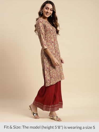 Image of rangita Women Rayon Regular Fit Knee Length Printed Straight Kurti | Kurta