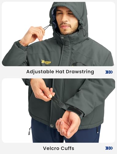 Image of TBMPOY Men's Winter Jackets Skiing Waterproof Snow Thick Fleece Lined Hooded Utility Cold Weather Warm Outdoor Ice Work