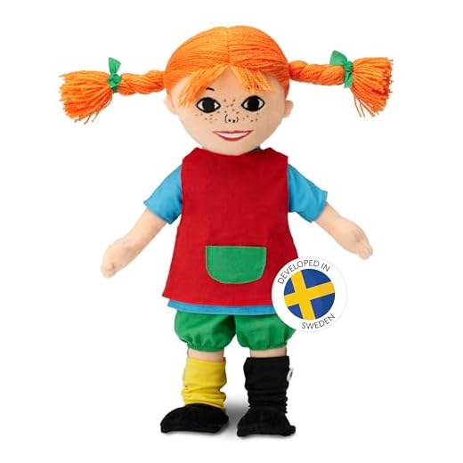 Pippi Langstrumpf Puppe 30 cm – süße Stoffpuppe als Baby Spielzeug ab 10 Monaten & Taufgeschenk für Mädchen – besonders weiche Kuschelpuppe & Plüschpuppe