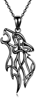 ONEFINITY Viking Wolf Pendant Necklace for Men Boyfriend Girl Sterling Silver Celtic Nordic Pagan Jewellery Gifts