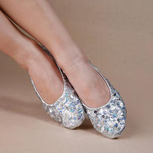 oshhni 2x Sapatos de Dança Do Ventre com Lantejoulas Sapatos de Treino de Treino Dourado/prata