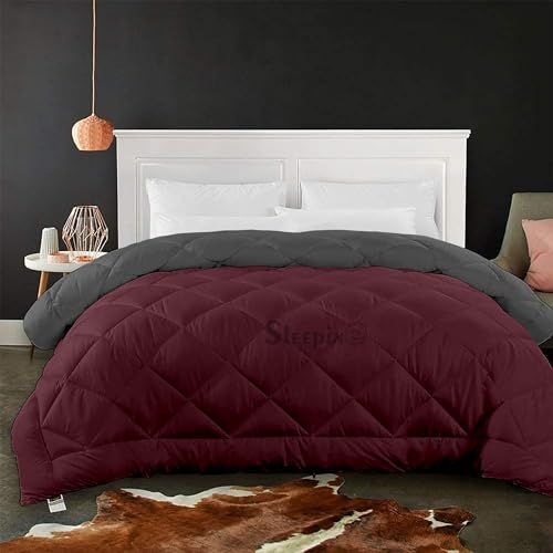 Image of 600 GSM Heavy Winter Double Bed Comforter | Microfiber, Breathable, Reversible,Soft, Lightweight & Machine Washable Comforter for Double Bed 90x100 Inch - WineDark Grey