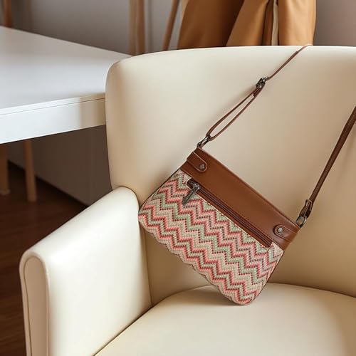 Image of JUGNU Sling Bag for Women, Jute Fabric, Crossbody Style, Slim Design, Multicolour, Medium Size, Lightweight, Adjustable Strap, Zipper Closure, 5 Pockets