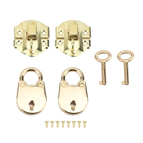 Mini Vintage Box Hasp Latch Lock Set with Screws, Antique Embossing Decorative Brass Hasp Clasp Antique Clasp Hasps for Jewelry Wooden Boxes and Crafts (Yellow)