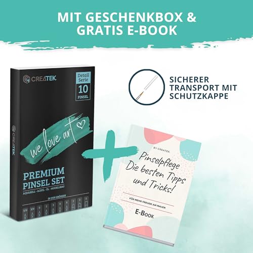 CreaTek Premium Detail Pinselset für Acrylfarben und Aquarellmalerei