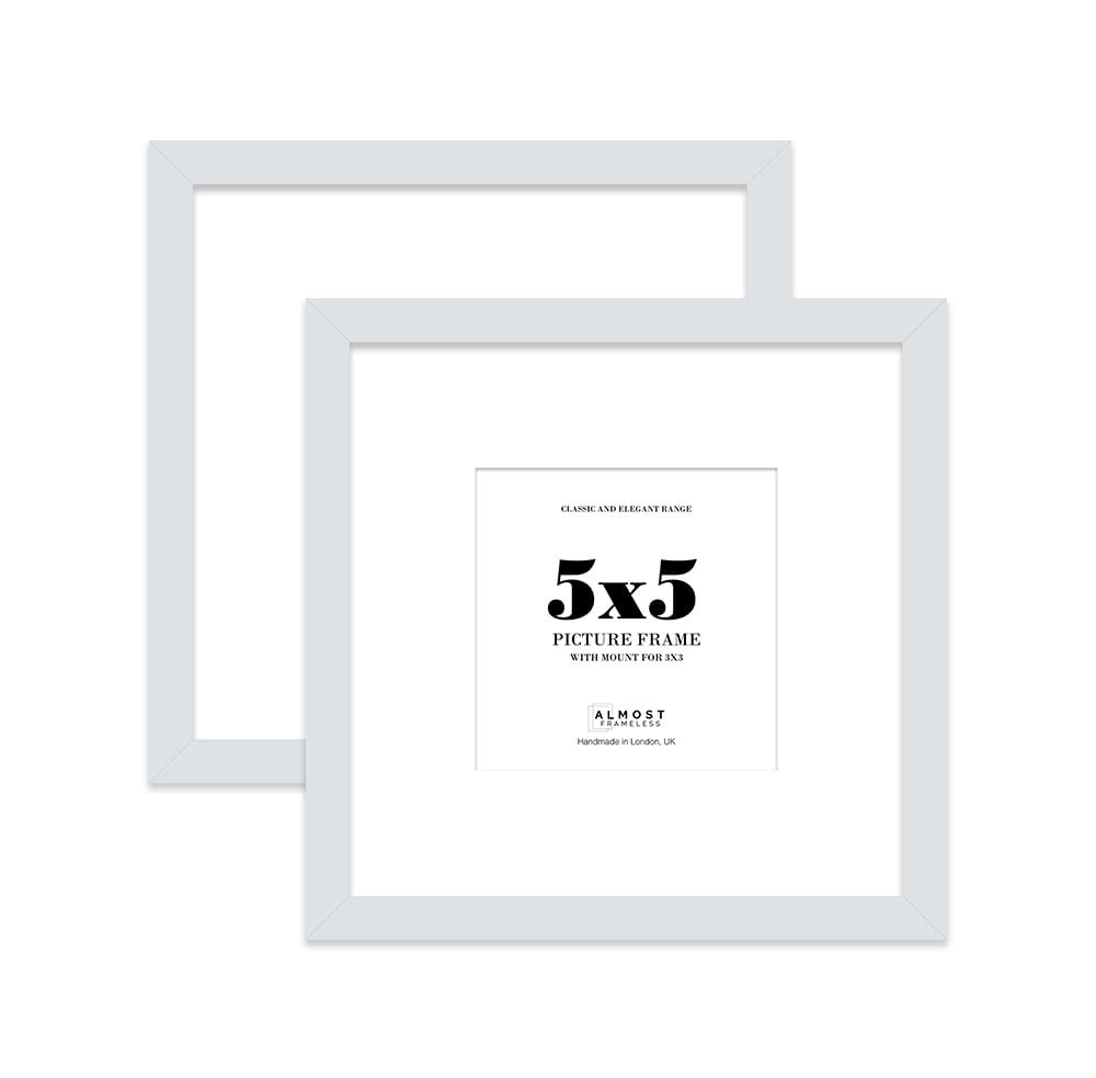 5x5 Light Grey Picture Frame with Mount for 3x3 Photos, Prints - Modern Square Wall Frame, Set of 2