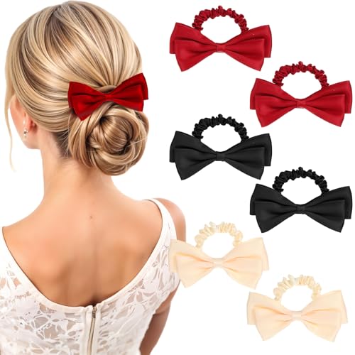 Mabor 6PCS Bow Scrunchies for Women - Cute Hair Ties Silk-Like Polyester Bowknot Elastic Ponytail Holders