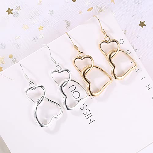 Minimalist Double Hearts Drop Dangle Earrings Love Heart Dangling Hook Hoops Studs Sterling Silver Plated Hypoallergenic Earrings Fashion Birthday Jewelry Gifts for Women4