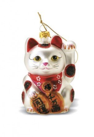 Asian-Inspired Maneki Neko Cat Glass Ornament With Glitters - Good Luck Kitty
