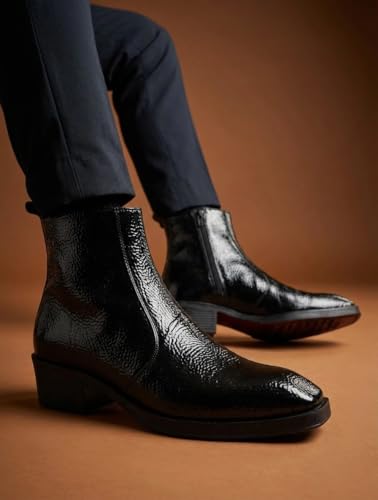 Image of Big Fox Men's Tan Textured Cuban Boots | Premium Ankle-Length Fashion Boots | Stylish, Durable & Comfortable