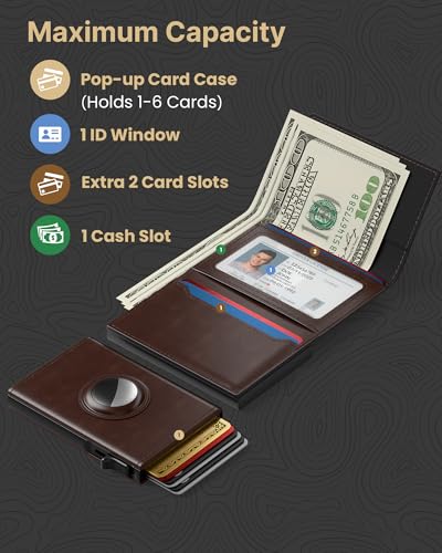 Image of typecase Mens Wallet Card Holder for AirTag: Leather Smart Wallet for Men Compatible with Apple Air Tag, RFID Blocking, Slim, Minimalist - 9-14 Card Capacity | ID Window | Cash Slot (Brown)