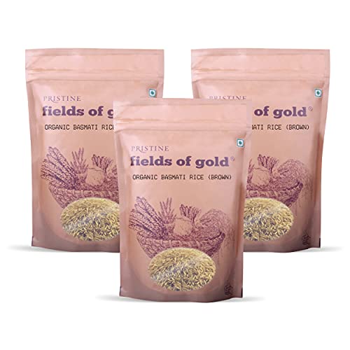 Image of PRISTINE Fields of Gold Organic Basmati Rice (Brown), 1kg Each - Pack of 3