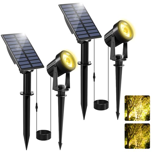 NATPOW Solar Gartenstrahler für Außen, 3000K Solarleuchte Garten, IP65 Wasserdichte, Auto-ON/OFF Außenwandleuchten Landschaftsstrahler Gartenbeleuchtung für Bäume, Hof, Gartenweg (2 Pack)