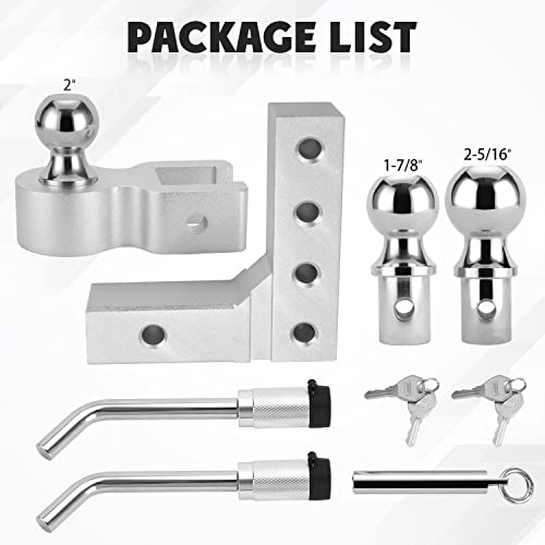 Fullhaul Adjustable Trailer Hitch Ball Mount With Forged Aluminum Shank, Fits 2" Receiver, 6" Drop/Rise Hitch, 1-7/8"&2"&2-5/16" Combo Tow Balls With Double Pin Key Locks, Gtw Of 7,500 Lbs #TOP5