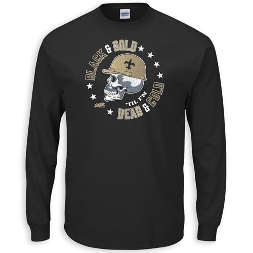 Smack Apparel Skull Long Sleeve T-Shirt for New Orleans Football Fans (SM-5XL) (Black L/S, Large)