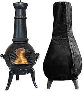 Chimenea Cover Waterproof Outdoor Heavy Duty Breathable Oxford Fabric Garden Patio Heater Cover Rain Sun UV Protector Black Chimney Furniture Cover 122CM High