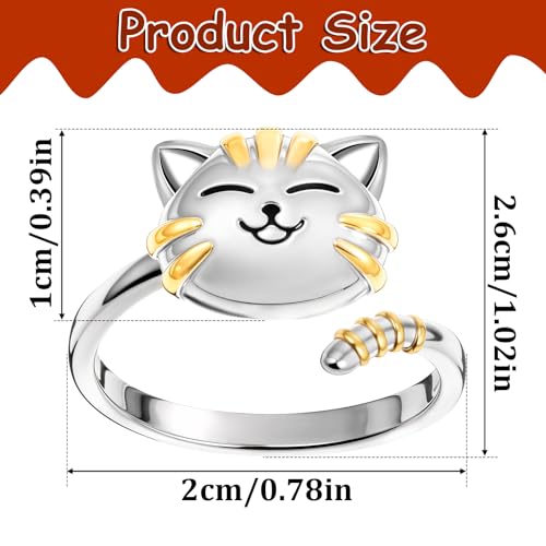 Cute Cat Spinner Rings Open Adjustable Animal Pet Kitten Ring Dainty Stackable Band Fidget Anxiety Worry Stress Relieving Finger Promise Engagement Gifts for Women Cat Lovers2