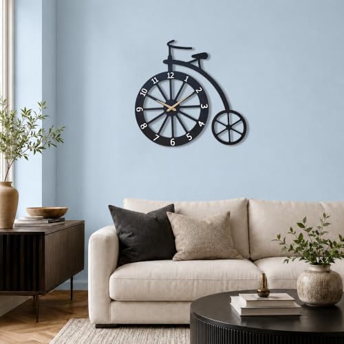 Image of Auromin Cycle Wall Clock for Living Room & Bedroom | Stylish Bicycle Unique Decorative Wall Clock | Modern Big Size Wall Watch for Home, Office & Hall | Unique Vintage-Inspired Home Decor Item