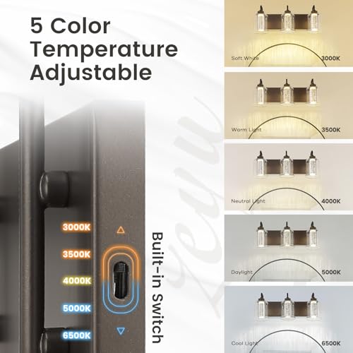 Image of zeyu 3-Light 15W LED Vanity Light with Crystal Bubble, 20.5 Inch Bathroom Vanity Light Fixtures with 5 Colors Modes, Oil Rubbed Bronze Finish with Clear Glass, ZSL72B-3W LED ORB-1