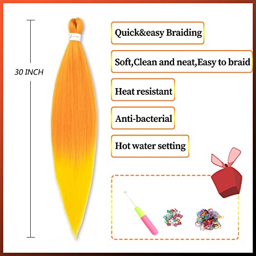 Orange Mixed Yellow Braiding Hair Pre Stretched 30 Inch Colored Braiding Hair Pre Stretched Braiding Hair 6 Packs Soft Yaki Braiding Hair Natural Hot Braiding Hair (30 Inch,Orange/Yellow#) - Image 4