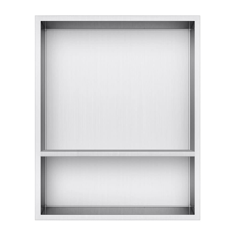 NAVNKA Shower Niche, 16"x20" No Tile Needed, The Insert Storage Rectangle Double Shower Shelf is Easy to Install, Stainless Steel, Brushed Nickel