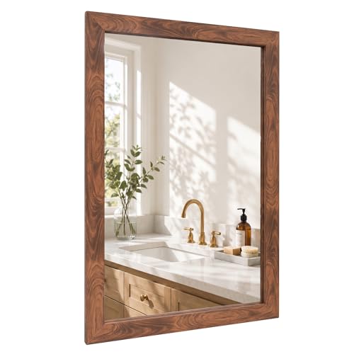 Pocetry Walnut 24x36 Inch Wood-Grain Rectangular Wall Mirror