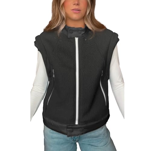 Ainangua Women Fuzzy Moto Fleece Vest Oversized Zip Up Sleeveless Sherpa Jacket Lightweight Warm Vest Top Outerwear