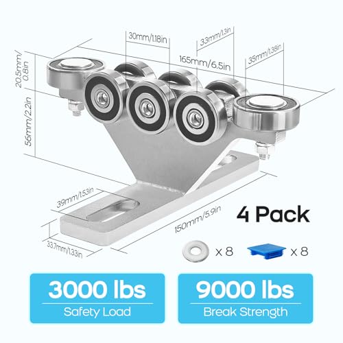 LookFox 6+2 Wheel Unistrut Trolley - Anti-Lock & Anti-Fall, Electric Hoist Trolley, Unistrut Rollers, for All 1-5/8\" Wide or Taller Strut Channel, for Garage/Workshop Hoist Silent Systems (4pack)
