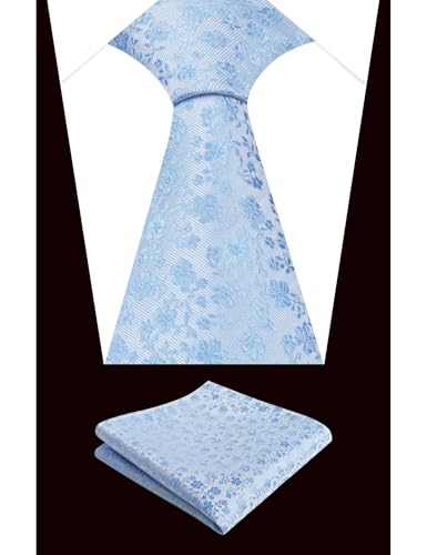 Image of Alizeal Mens 3.15inches Exquisite Floral Tie with Small Flower Printed Pocket Square