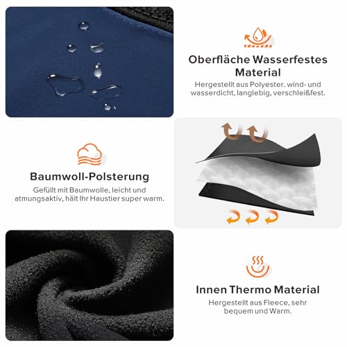 Woiil Hundemantel Hundejacke Wintermantel für Kleine Hunde, Hundemantel Winter mit Geschirr, Hunde Wintermantel Ärmellose Baumwolle Gepolsterte Weste Wasserdicht Warme Reflektierend, Navyblau S