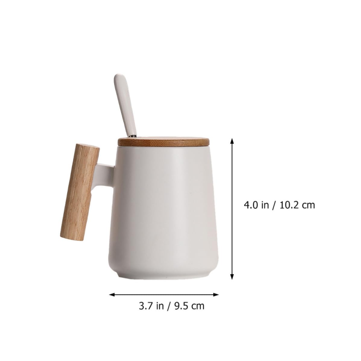 Set 2 Tazze da Caffè in Ceramica per Coppie con Coperchio in Legno e Cucchiaio, Base Piatta e Lavorazione Fine, per Colazione e Bevande Calde