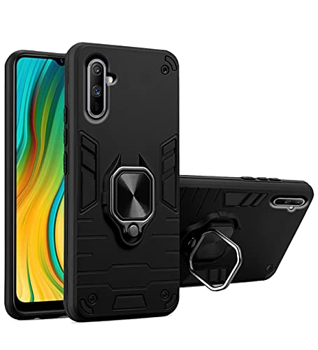Image of Pikkme D5 Tough Armor Bumper Back Cover Case for Realme C3 |Ring Holder & Kickstand in-Built (Black)