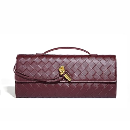 Bolsas de mão femininas modernas para noite, bolsas de mão de couro PU com alça de ombro removível, Vinho tinto