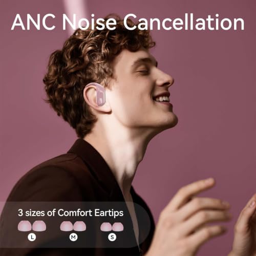 Image of occiam Active Noise Cancelling Wireless Earbuds Bluetooth Headphones Ear Buds 96Hrs Playback Clear Call Waterproof Earphones with Ear Hook Microphones for Sport Running Pink
