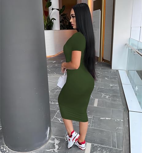 Image of Nimsruc Womens Summer Casual Sexy Short Sleeve Bodycon Dress Basic Pencil Midi Club Dresses
