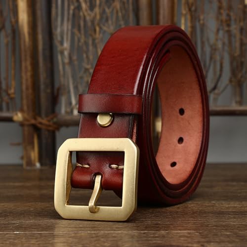 Men's Women's Casual Leather Belt,Fashion Cowhide with Pin Gold Buckle Waist Strap 5mm Thickness for Jeans Pants(120cm/47, Reddish Brown)3