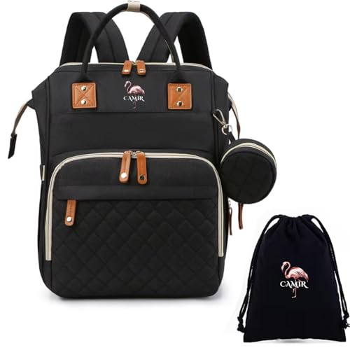 M4268782 CAMIR- Mochila Pañalera, Mochilas Carro Bebe, Bolsa muda bebes, Bolsas Pañales Maternidad para Mama, Portatil con Ganchos para Carro, Bolsos Pañaleras Hospital. (NEGRO)
