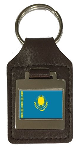Porte-clés Kazakhstan en cuir véritable gravé avec finition artisanale de luxe