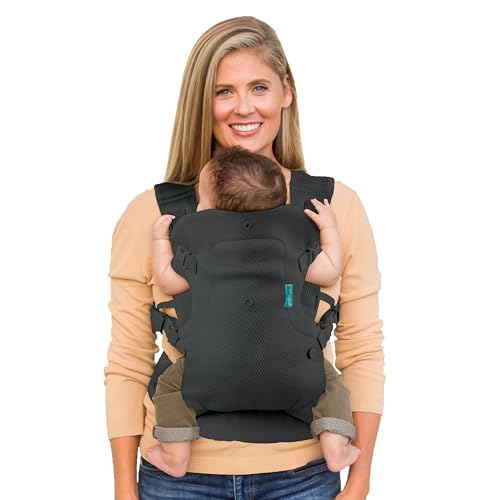 Infantino Mochila Portabebé Flip Convertible 4-en-1 Light & Airy,Cintura Ajustable y Correas de Felpa,Mochilla Portabebés Ergonómica y Cómoda,Fácil de Limpiar, para Bebés de 3,6 a 14,5 Kg, Gris Oscuro