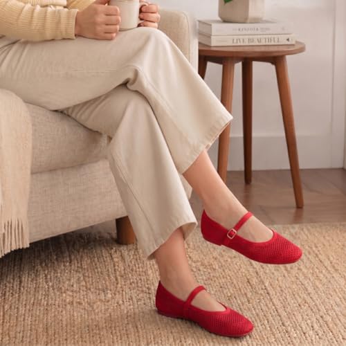 Image of Frank Mully Womens Casual Flat Shoes Square Toe Shoes Knitted Mesh Flat Comfort Work Flat Shoes for Daily Washable