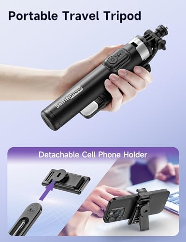 Image of 53'' Selfie Stick Tripod with Light, Extendable Selfie Stick with Remote, Portable Cell Phone Tripod Stand with All in 1 Phone Clip, Lightweight Camera Tripod Compatible with iPhone 15 14 13, Android