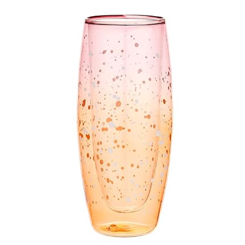 Slant Collections Double Walled Stemless Champagne Flute Glass, 8-Ounce, Paint Splatter