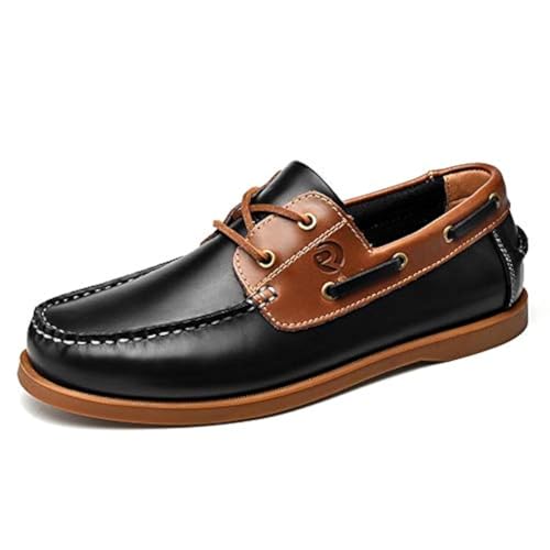 UPIShi Men's Leather Boat Shoe Casual Handsewn Moccasin Toe Comfort Loafers