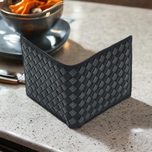 Premium Nappa Leather Wallet - Wallet for Men with Intrecciato Criss-Cross Design, 8 Card Slots, RFID Blocking - Expert Craftsmanship, Gift-Worthy Packaging(Black&Grey)2