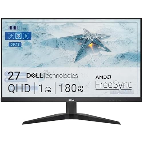 Dell G2725D Gaming Monitor - 27-inch QHD (2560x1440) up to 180 Hz, 2ms Response time, 99% RGB Display, DisplayPort/HDMI Connectivity, AMD FreeSync, Comfortview, Tilt Adjustable - Black