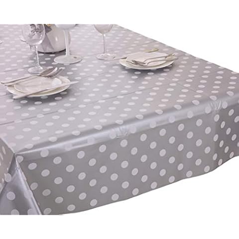 Vinylla Polka Dot Silver Easy Wipe Clean PVC Tablecloth, 140x180cm Cover