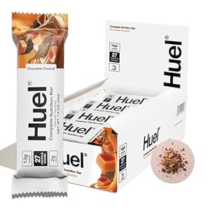 Huel Complete Nutrition Vegan Protein Bars | Chocolate Caramel | 13g Protein | 27 Vitamins & Minerals, 2g Sugar, Non-GMO, 100% Plant Based Snack | 12 Pack
