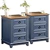 Nightstand set of 2 farmhouse 18 inch end table with 3 drawer metal handle dresser for bedroom sofa bed side table chest of drawerswood night stand cabinet for organizer living room  urban country home decor