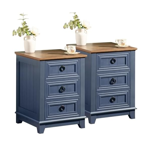 Nightstand set of 2 farmhouse 18 inch end table with 3 drawer metal handle dresser for bedroom sofa bed side table chest of drawerswood night stand cabinet for organizer living room  urban country home decor