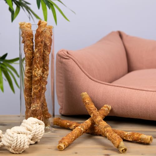 Lyra Pet® 1 kg Kaurollen mit Hühnerbrust ca. 30-34 cm | Kausnack zahnreinigend | Leckerli aus Rind & Huhn | Langer Kaugenuss | Fettarm | Wiederverschließbar | Getrockneter Kauartikel für Hunde